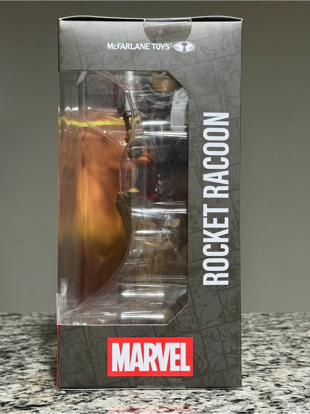 Marvel Rocket Raccoon Figure in Orange Outfit with Brown Tail